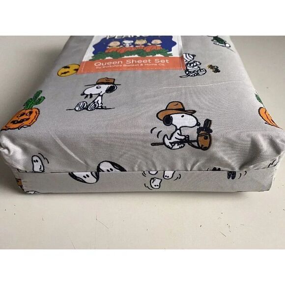 Peanuts Snoopy Halloween QUEEN Sheet Set Pumpkin Cactus Cowboy Pumpkin NEW - Picture 14 of 15